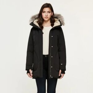 Soia & Kyo Black Hooded Puffer Coat with Fur Trim